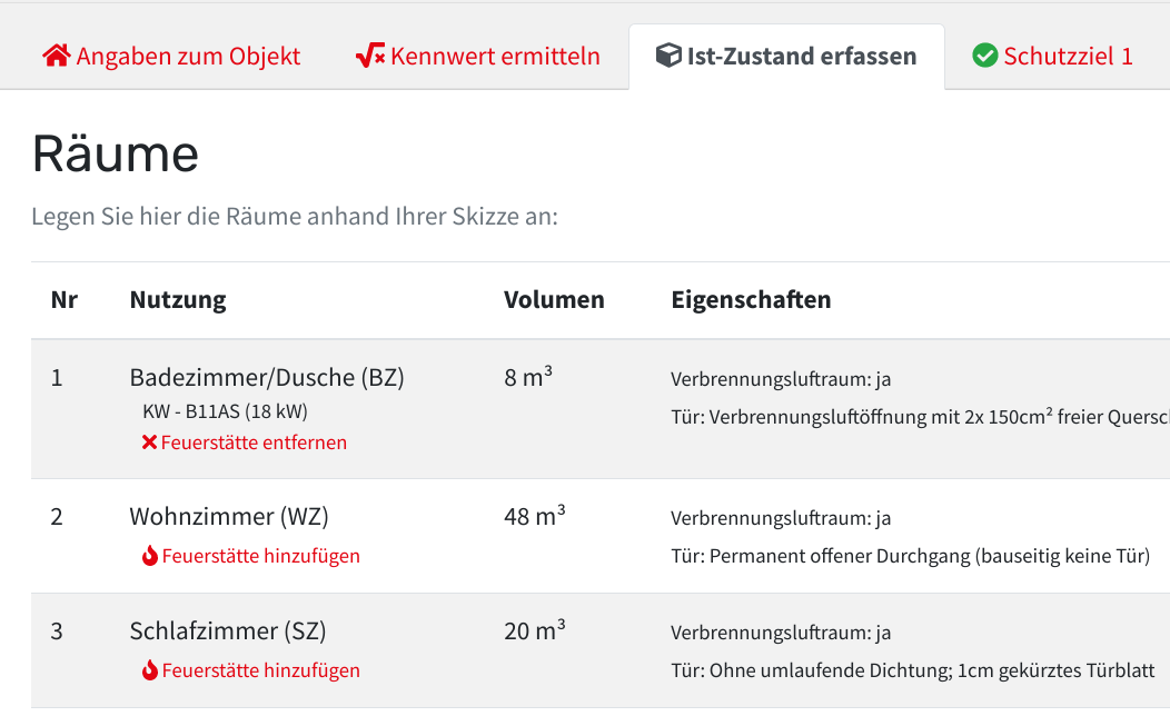 Screenshot der Funktion zum Erfassen von Räumen des Raumluftverbunds